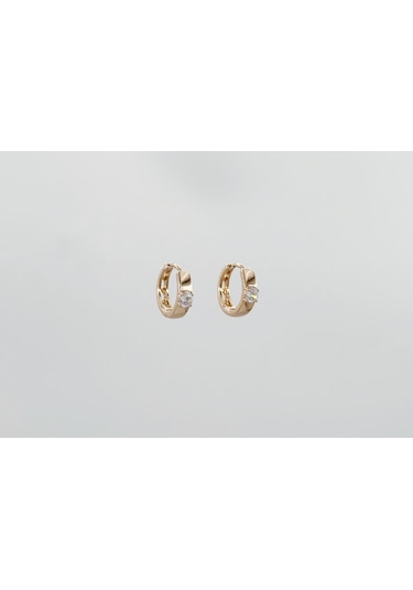 18k Rose Gold Plated Simple Stone Hoop Küpe Gold