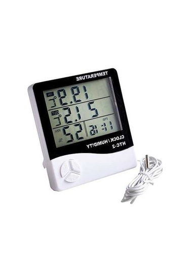 Pazly Dijital İç/dış Termometre Ve Higrometre, Büyük Ekranlı Saatli Nem Ölçer, Duvar Ve Masa Montajlı