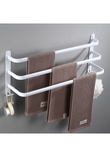 Besthome1 3 Katlı Alüminyum Havlu Rakası - Delme Yok Kurulum, Nem Korozyon Dirençli, Çok Fonksiyonlu Halka Asma Beyaz Beyaz