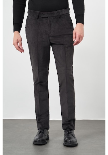 Koyu Antrasit Fitilli Desen Kadife Pamuklu Yan Cep Comfort Fit Classic Pantolon 1003245160 Koyu Antrasit