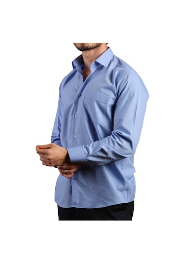 Koyu Mavi Büyük Beden Rahat Kesim Cepli Uzun Kol Regular Fit Erkek Gömlek - 150-23 001