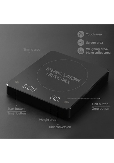 Createtech Profesyonel Kahve Terazisi: 0.1g Hassas, Zamanlayıcılı, Şarj Edilebilir, 3kg Kapasiteli Siyah Siyah