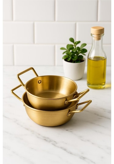 Morponi 2'li Gold Çelik Sunumluk 10 Cm & 12 Cm Altın