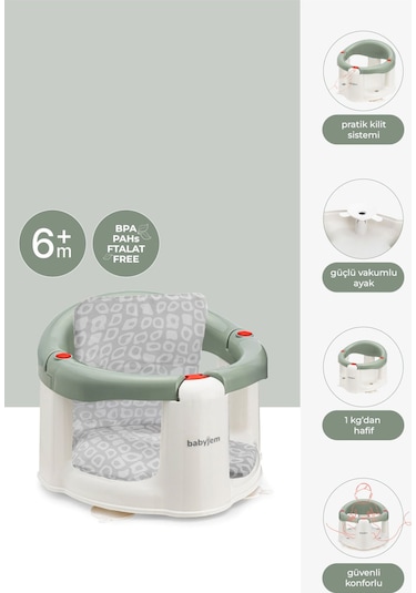 Babyjem Önden Açılır Mama Sandalye Oturağı Ve Minderi - 2 ' li Set Soft Yeşil
