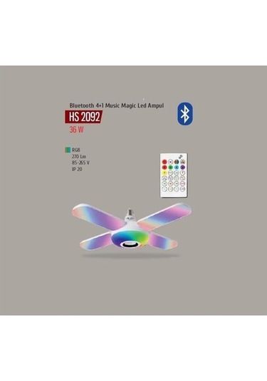 Helios Hs 2092 36 Watt 4 Kollu Bluetooth Hoparlör Müzik Çalar Led Ampul Beyaz