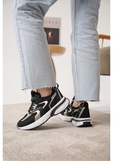 Sameto Günlük Ortopedik Kadın Sneaker Spor Ayakkabı Siyah-beyaz