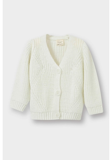 Defacto Kız Bebek V Yaka Düğmeli Hırka A4081a525auer134 Ekru