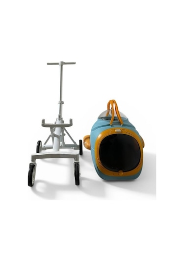 Ewox Astronot Model Fanlı Evcil Hayvan Taşıma Arabası P50-m - Mavi Turuncu