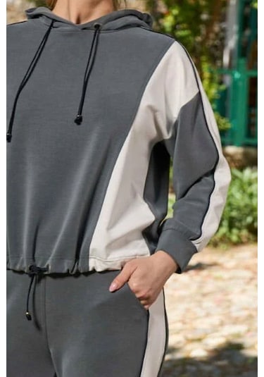 Cossy By Aqua 26027 Kadın Uzun Kollu Kapişonlu Eşofman Takımı-petrol Petrol