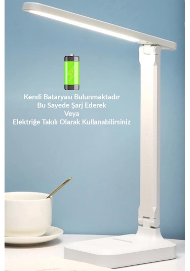 2li Set Şarjlı Masa Lambası + Kronometreli Öğrenci Saati Renk Ayarlı Ders Çalışma Okuma Lambası Beyaz