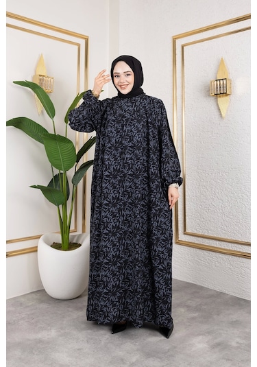 Nevayla Moda Robalı Desenli Viskon Elbise - Gri / E0126 Gri