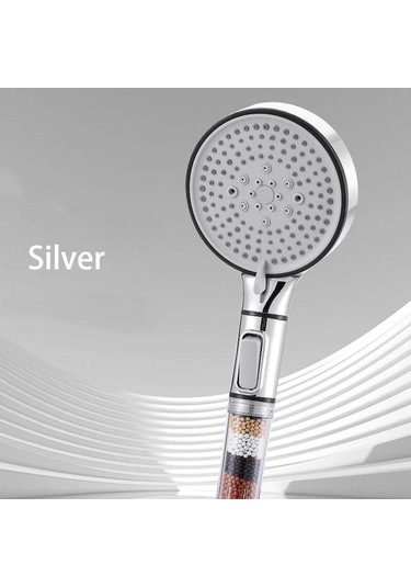 Gümüş 5 Modlu Duş Başlığı Yüksek Basınç Filtreli Yağış El Duş Başlığı Su Tasarruf Memesi Banyo Aksesuarları Gümüş