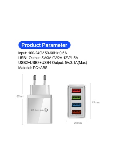 Usb Hızlı Şarj Cihazı Hızlı Şarj 3.0 4.0 Evrensel Duvar Cep Telefonu Şarj Cihazları İphone Uyumlu 13 Xiaomi Redmi 9 Ab Abd Şarj Adaptörü
