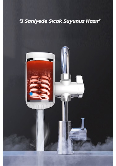 Robo Taşınabilir Dijital Sıcak Su Musluğu Tüm Bataryalara Ve Musluk Tiplerine Uyumludur Beyaz