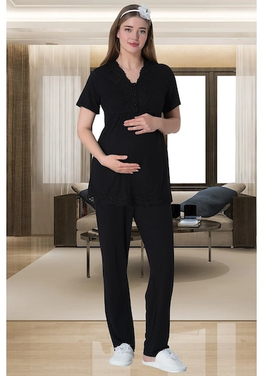 Mecit Pijama Mecit 6008 Siyah Hamile Lohusa Pijama Takımı