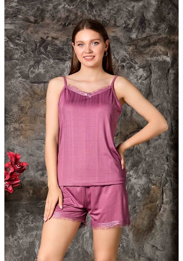 Nisanca Yazlık Şortlu Askılı Kadın Pijama Takımı Pudra