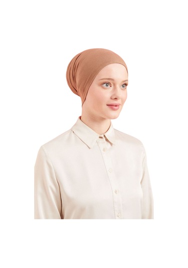 Kadın Tesettür Pratik Hazır Geçme Bone Sütlü Kahve Sütlü Kahve Sütlü Kahverengi