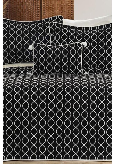 Brillance Çift Kişilik Yatak Örtüsü Siyah Krem Siyah - Krem