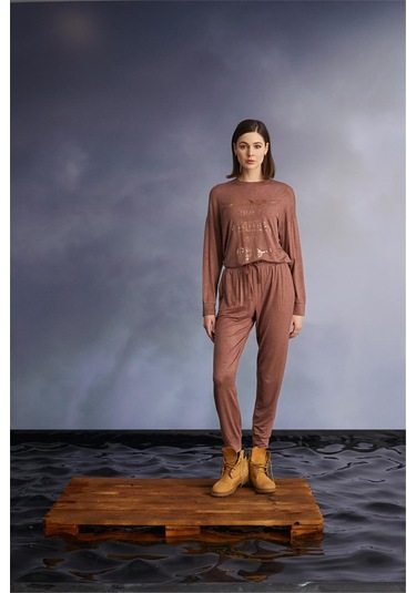 Monamise 22113 Kadın Uzun Kollu Pijama Takımı-tarçın Tarçın