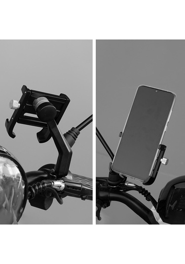 Agr03 K07 Alüminyum Alaşımlı 360 Dönen Motosiklet Cep Telefonu Tutucu Standı - Siyah