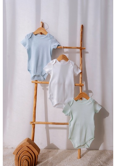 Lilabio %100 Organik Pamuk 3'lü Jakarlı Kısa Kollu Bebek Body Seti Çok Renkli