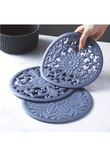 Brightnova 3'lü Awoo Dekoratif Silikon Tutucu Koyu Yeşil 16cm Isıya Dayanıklı Kaydırmaz Mutfak Matı