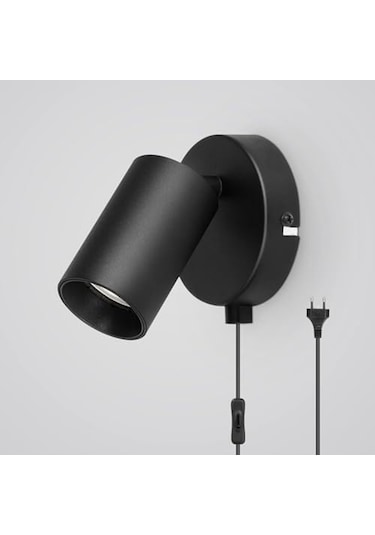 Riolight Modern Siyah Metal Led Hareketli Başlık Kablolu Fişli Spot Okuma Lambası Ampul Dahil Siyah