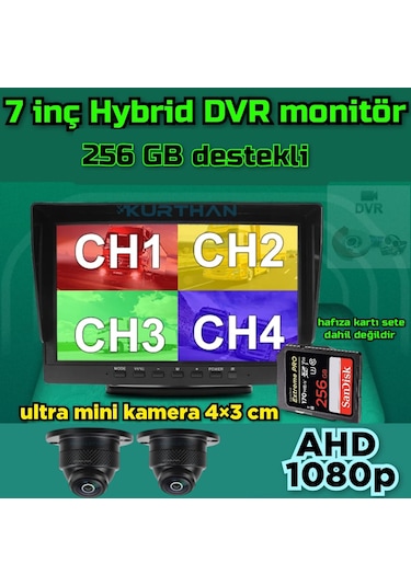 7''dvr Ekran 2 Ad 150 Derece Geniş Açı Ultra Mini Ahd Kamera Seti