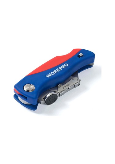Workpro Wp211006 Ağır Hizmet Paslanmaz Çelik Gövde Katlanır Rötuş Maket Bıçağı + 6 Adet Yedek Bıçak Fr Wp211006