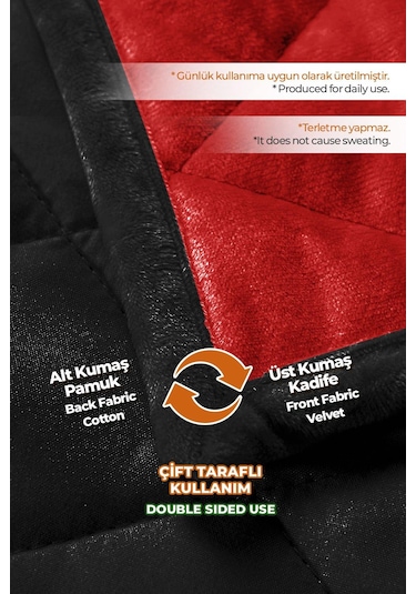 Evlen Home Kapitone Kadife Yatak Örtüsü Seti Tek Kişilik Supersoft 2 Parça Yumuşak Elyaf Dolgulu Kırmızı Kırmızı