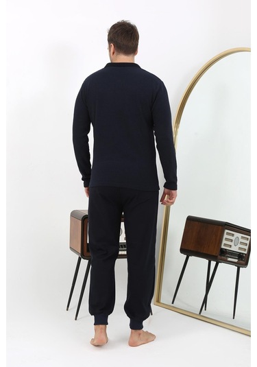 Akbeniz Erkek Polo Yaka Uzun Kol Penye Pijama Takımı 6862 Lacivert Lacivert