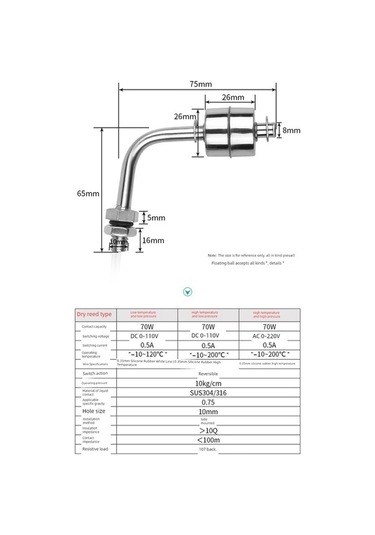 Trendooze 304 Paslanmaz Çelik Yan Montajlı Şamandıra - Oda Sıcaklığı 0-110v Anahtarı Um56510-1 İçin