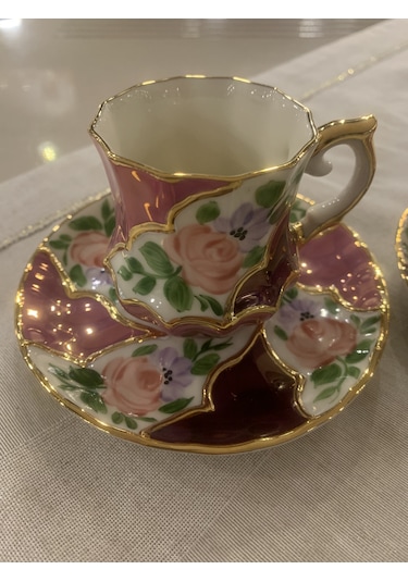 Fermato 4 Parça 2 Kişilik El Boyama Kahve Fincanı Çok Renkli