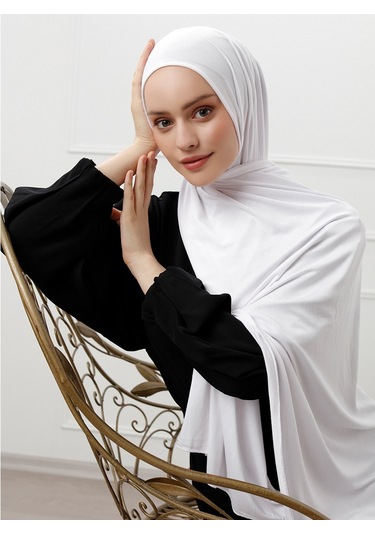 Şaless Likralı Penye Şal - Beyaz