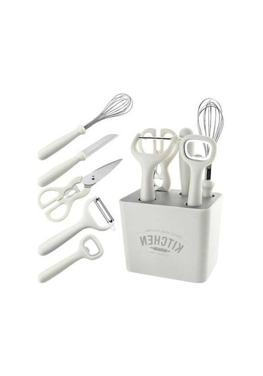 Modern Şık 420 Paslanmaz Çelik 6'lı Mutfak Seti Beyaz Beyaz