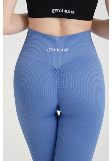 Mavi Kalçası Büzgülü Premium Fitilli Ekstra Push Up Yüksek Bel E Mavi