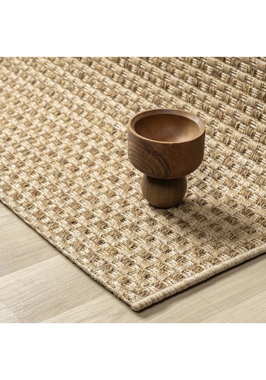 Düz Bej Kareli Hasır Dokuma Modern Halı - L667kabo Kahve