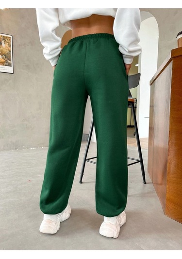 California West Coast Eşofman Altı Jogger - Yeşil Baskılı Lastik Paça Yüksel Bel Yeşil