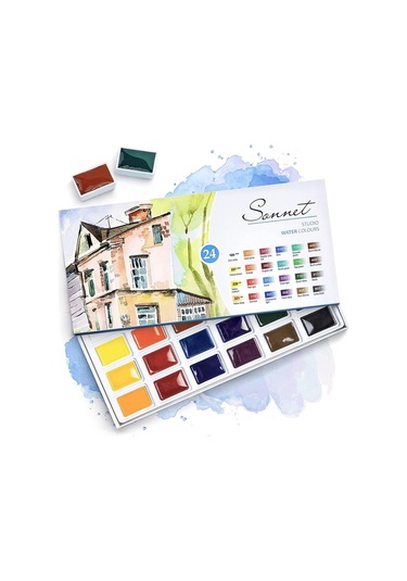 Sonnet Sulu Boya 24 Renk Seti - Kırmızı - İlkokul Çok Renkli