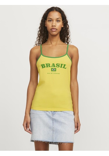 Kadin Gögüs Baskili U Yaka Askili Bluz - Gigi - 12281214 Golden Kiwi