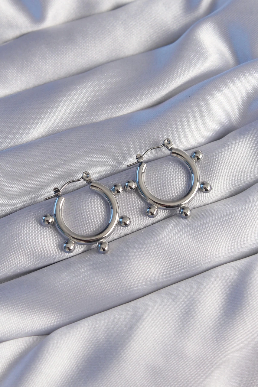 Dodes Dodes 316l Çelik Gümüş Renk Topçuk Tasarımlı Oval Küpe Tg27bkp9043 Çok Renkli