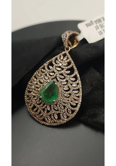 925 Gümüş Zümrüt Ve Elmas Kolye Ucu 269 Altın