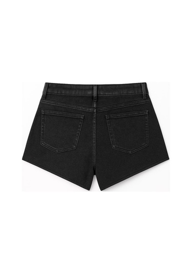 Kadın Yüksek Bel Püsküllü Paça Jean Şort mavi