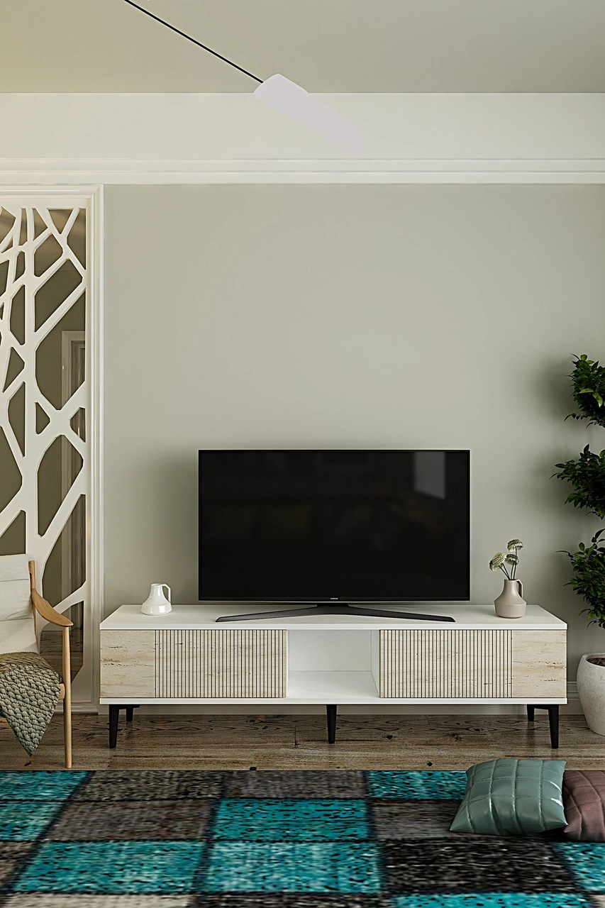 Tsa1502bt - Corsatv150 Tv Stand, Tv Sehpası Beyaz-traverten Kapak 150cm Beyaz