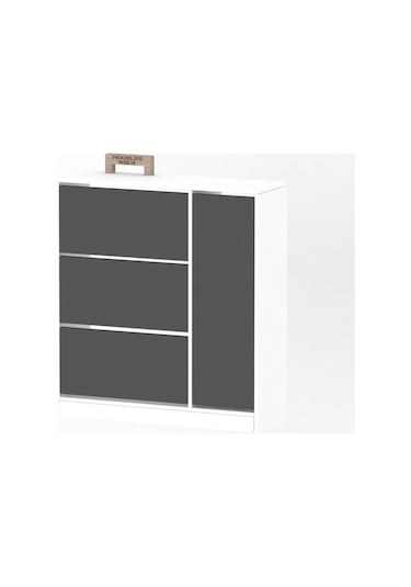 Milano 3 Kapaklı Kayar Raflı Dolaplı Ayakkabılık Antrasit Gri Antrasit - Beyaz