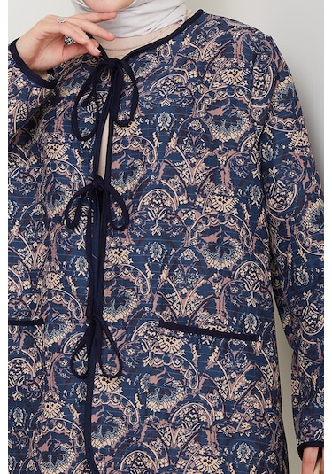 Etnik Desen Bağlamalı Kapitone Ceket 1618 - Lacivert Lacivert