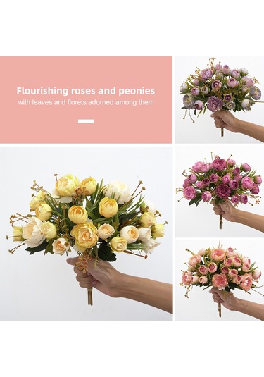 Wezone Pembe Yapay Çiçek Buketi - Şık Salon Dekorasyonu İçin Dayanıklı İpek Kumaş Çiçekler