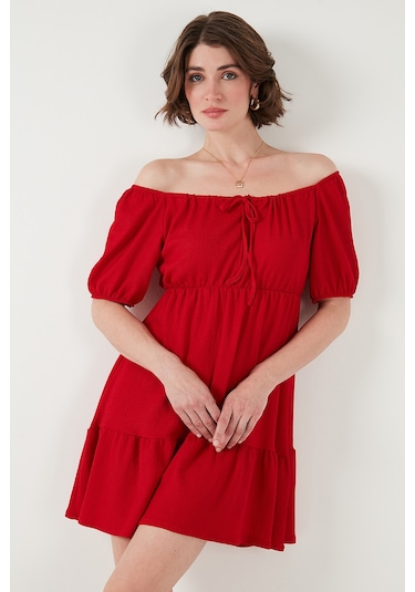 Lela Önü Büzgülü Balon Kollu Mini Bayan Elbise 5869005 Kırmızı Lela Önü Büzgülü Balon Kollu Mini Bayan Elbise 5869005 Kırmızı