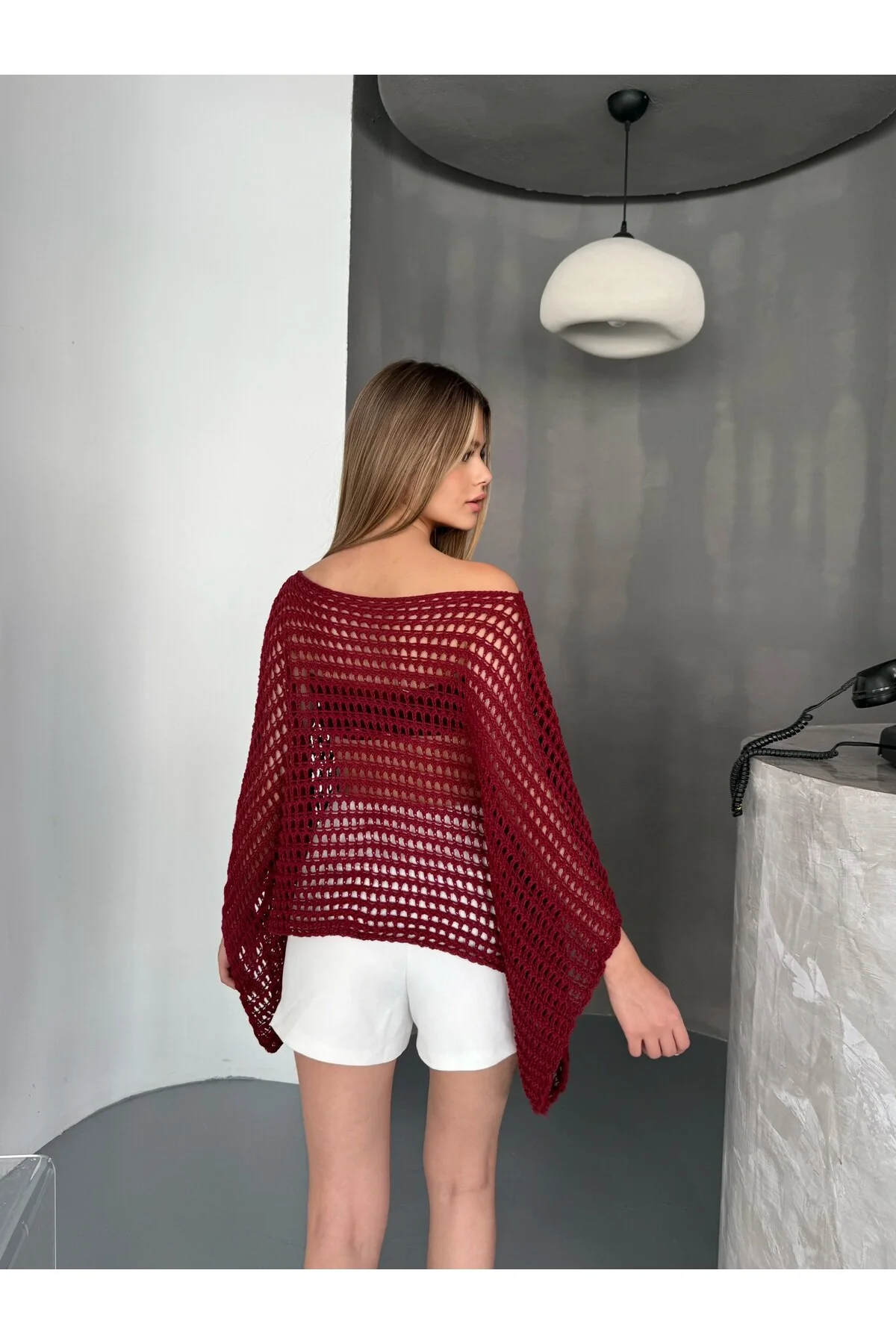 Lea Yazlık Yarasa Kol Dökümlü Triko Pamuk Bluz Açık Bordo