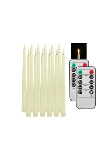 Alevsiz Led Konik Mumlar Uzaktan Titreşen Elektronik Mum Noel Cadılar Bayramı 12pcs Ivory Fildişi